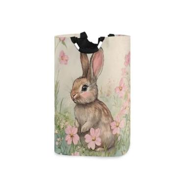 Imagem de CEBUGI Cesto de lavanderia com flores de coelho cesto de roupa suja dobrável para roupas, quarto, banheiro, dormitório