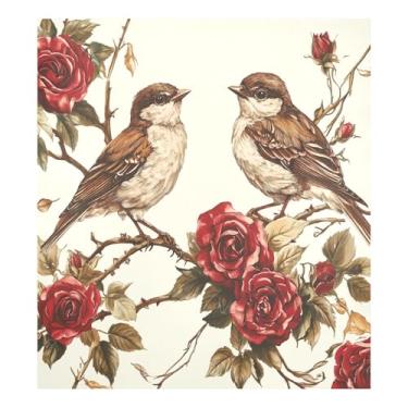 Imagem de STAYTOP Dois pássaros no ramo de rosa vermelha capa de ímã de lava-louças 58 x 66 cm capas decorativas de geladeira para porta frontal adesivo magnético para máquina de lavar louça painel de geladeira