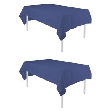 Imagem de Toalha de mesa retangular TWINPRET 152 x 213 cm, toalha de mesa de poliéster lavável à prova d'água azul marinho – Capa de mesa retangular resistente a manchas e óleo para banquetes e festas (serve