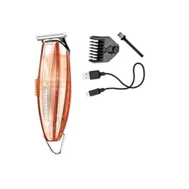 Imagem de Máquina de Cortar Cabelo e Barba Laranja Transparente – Recarregável USB, Lâmina Aço Inox, Leve, Potente e Portátil para Uso Doméstico e Profissional