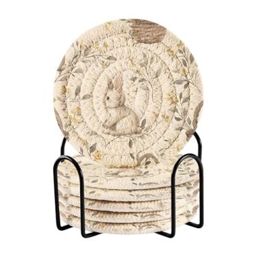 Imagem de SEHANY Conjunto de 6 porta-copos de cogumelos florestais com suporte, porta-copos redondos absorventes de algodão resistente ao calor para mesa de jantar, canecas de café, 10 cm