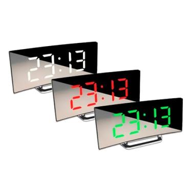 Imagem de Relógio Digital LED Espelhado com Despertador, Tela Curvada, Display de Temperatura, USB e Pilhas, 17x7.2x2.5cm