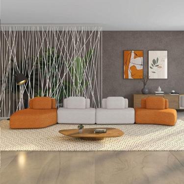 Imagem de Sofá 4 Lugares Orgânico Com Chaise E 3 Módulos Berlim Bouclê Cr K01 - D`rossi Caramelo-cinza Claro