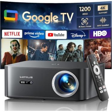 Imagem de Projetor inteligente compatível com Google TV 4K, projetor de cinema em casa e exterior com Wi-Fi 6 e Bluetooth bidirecional 5.2, foco automático e Keystone, 800 ANSI, proyector de filmes WiMiUS K13