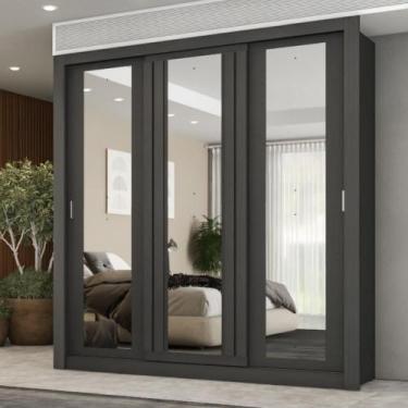 Imagem de Guarda Roupa Casal 3 Portas Doha Prime 2 Gavetas Carraro Ripado Preto 