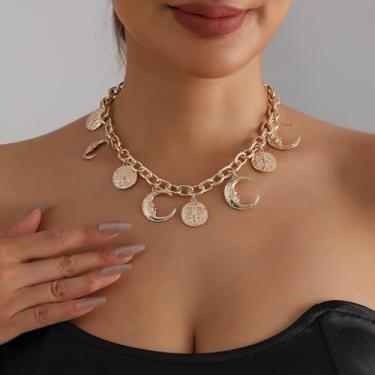 Imagem de Colar de ouro para mulheres, colares de ouro em camadas para mulheres, colar de coração grosso, joia