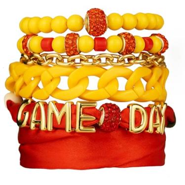 Imagem de DoDoBeads Conjunto de pulseiras femininas de cachecol de dia de jogo, pacote com 4 pulseiras em camadas, joias coloridas do time para roupas de dia de jogo, use como pulseira, colar, faixa de chapéu
