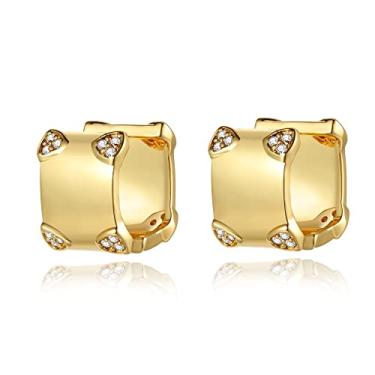 Imagem de YeGieonr Brincos de argola de ouro para mulheres, elos grossos de corrente com contas e cruz de ouro com zircônia cúbica, brincos hipoalergênicos de pressão para mulheres e meninas, Latão, Zircônia cúbica