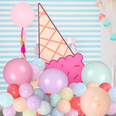Imagem de Fiwochic Ice Cream Balloon Arch Kit 122 Pcs Macaron Party Supplies Ice Cream Sign 10" 18" Macaron Balloons Double-hole Balloon Chain Adhesive Dots for Summer Birthday Theme DIY Party Supplies