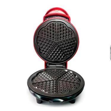Imagem de Mini Máquina de Waffle Formato Coração, 700W, 110V, Antiaderente, 5 Waffles Simultâneos, Base Antiderrapante, Alça Toque Frio, 10x18x14cm