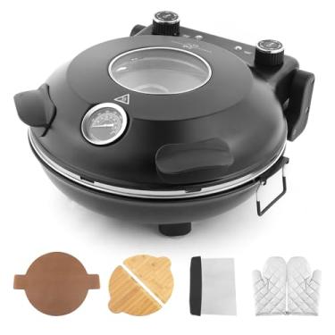 Imagem de KLAIF Forno elétrico de pizza de bancada de 30 cm com pedra cerâmica, controles de temperatura ajustáveis duplos, inclui 4 ferramentas de pizza (preto)