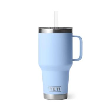 Imagem de Caneca de canudo YETI Rambler de 1000 ml, com isolamento a vácuo, aço inoxidável, azul-céu