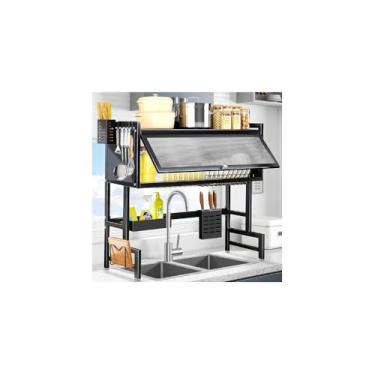 Imagem de Escorredor de Louças Suspenso para Pia, Aço Inoxidável, Preto Fosco, 85x51.5x33.5cm, Multifuncional, Grande