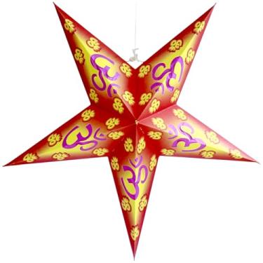 Imagem de PuranGuru Lanterna de estrela de papel para teto | Chakra de 61 cm | Om místico | Fiery Aum | Abajur suspenso oco feito à mão | Decoração de estrela de Natal para ambientes internos e externos |