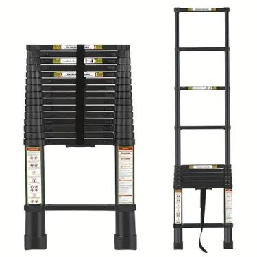 Imagem de Escada telescópica para telhado, aço inoxidável resistente, com pés antiderrapantes, capacidade de carga de 150 kg, adequada para trailers, telhados e uso em várias cenas