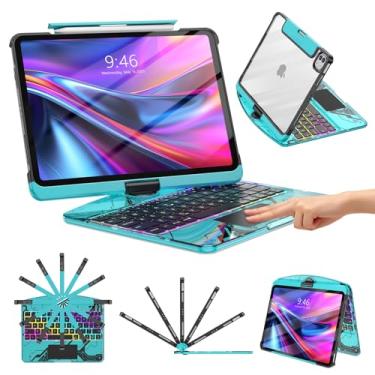 Imagem de TSQQST Capa transparente com teclado sem fio para iPad Pro de 13 polegadas M5/M4 2025/2024 com suporte para lápis e trackpad multitoque, estilo PCB visível de alta tecnologia, brilho de 3 e luz de