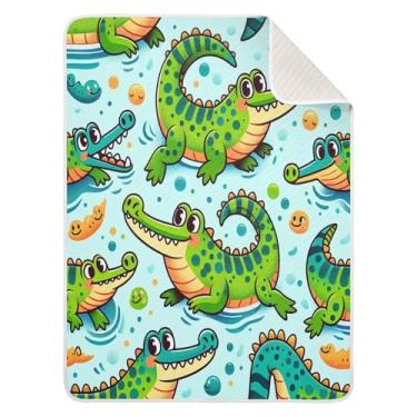 Imagem de Qilmy Cobertor de bebê Cheerful Croc 76 x 101 cm, cobertor infantil de algodão macio para meninos e meninas, cobertor leve e quente para bebês de berço, carrinho de bebê, soneca, recém-nascido