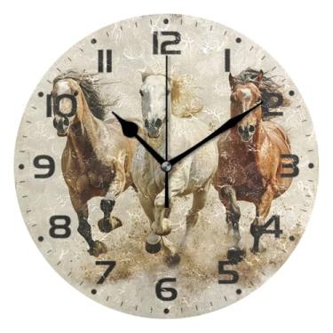 Imagem de JUZIHAI Relógio de parede vintage para cavalos de corrida, silencioso, redondo, sem tique-taque, operado por bateria, fácil de ler, relógio decorativo de parede para casa, cozinha, sala de estar