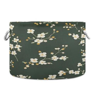 Imagem de JUZIHAI Cesto de armazenamento grande de flores, cesto de roupa suja dobrável à prova d'água com alças de corda de algodão para organização doméstica no quarto, banheiro e carro