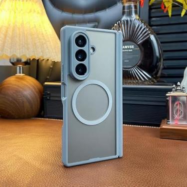 Imagem de ioiFour [Design exclusivo] Capa magnética para Samsung Galaxy Z Fold 7 com proteção de dobradiça dupla, compatível com acessórios MagSafe, capa macia com sensação de pele elegante e traseira fosca