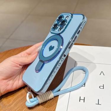 Imagem de HJZSZX Capas de capa com suporte para iPhone 16E revestidas em TPU com alça de pulso (para iPhone 16E/Peak Blue)