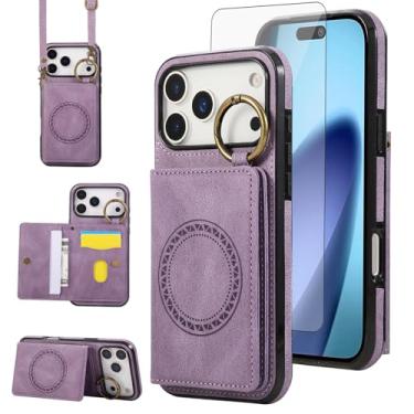 Imagem de Capa carteira compatível com iPhone 17 Pro Max 6,9 polegadas, protetor de tela, alça transversal, alça de ombro, anel, fivela, suporte, suporte magnético, capa de telefone para celular i Phone17 17Pro