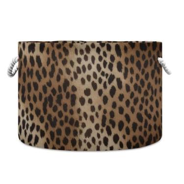 Imagem de JUZIHAI Cesta de armazenamento dobrável vintage com estampa de leopardo cesto de roupa suja para bebês com alças de corda de algodão, caixa organizadora de armário dobrável para quarto, berçário, casa