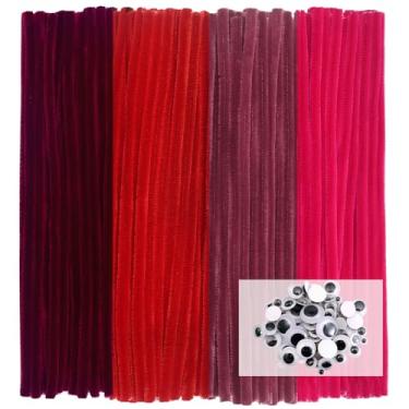 Imagem de TOAOB Conjunto de artigos de limpeza de cachimbo de 400 peças inclui hastes de chenille da série vermelha de 6 mm x 30 cm de espessura e olhos arregalados para fazer artesanato, decoração, flores