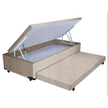 Imagem de Cama Box Baú Auxiliar Solteiro Suede Espuma 8cm 45x88x188 Bege