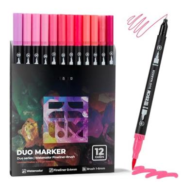 Imagem de ZSCM Canetas de ponta dupla, marcadores artísticos, canetas de pincel fino, marcadores de colorir para adultos, kit de artesanato (rosa)