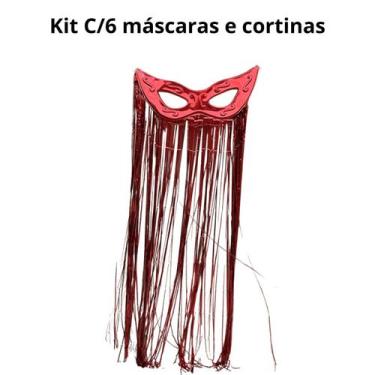 Imagem de Kit C 6 Cortinas 6 Máscaras Grande Vermelho Plástico Carnaval - sm dec