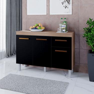 Imagem de Balcão Zínia 3 Portas 1 Gaveta E Tampo Cozinha Mb1 120cm Cor Savana Preto