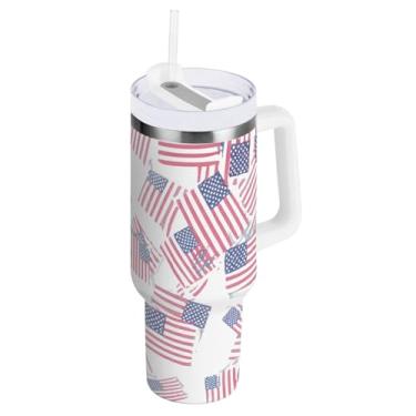 Imagem de Copo com isolamento duplo Flags com canudo e alça para água, garrafa de água isolada 850 g / 0,89 L