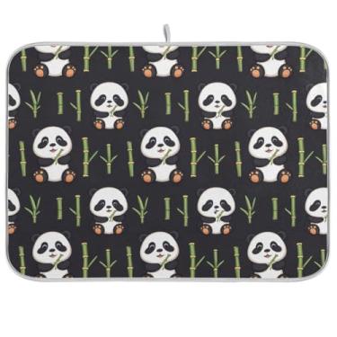 Imagem de Tapete de secagem de louça Panda preto, 40,6 x 45,7 cm, tapete de café de secagem rápida, escorredor de pratos, tapete de microfibra para balcão de cozinha, decoração de casa de férias