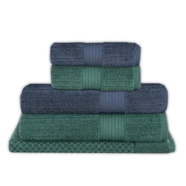 Imagem de Buddemeyer, Jogo Toalha de Banho Buddemeyer 5 Peças Luxo Fio Penteado Premium Alta Absorção Cor:Azul E. 1950 e Verde F. 3074
