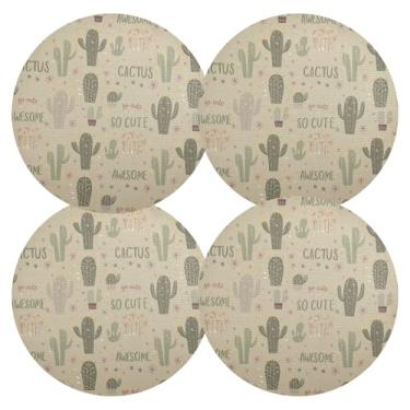 Imagem de Conjunto de 4 tapetes de mesa fofos de cacto, 38 cm à prova de calor, jogo americano redondo de PVC, para mesa de jantar, mesa de cozinha