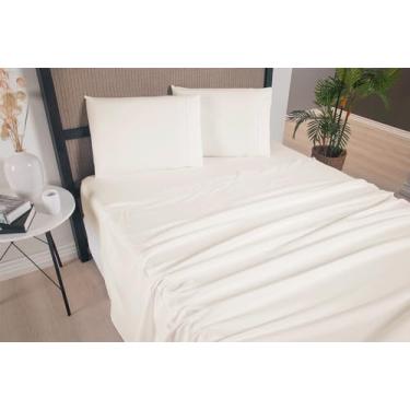 Imagem de Jogo de Lençol Casal Completo 4 Peças, Micropercal 300 Fios Ponto Palito Palha, 100% Poliéster com Elástico (240x205cm).