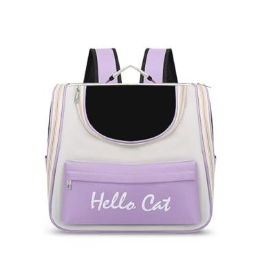 Imagem de Mochila/Bolsa de Transporte para Cães e Gatos Hello Cat, Poliéster Resistente com Ventilação em Tela, 50x30x28 cm, Alças Acolchoadas (Lilás)