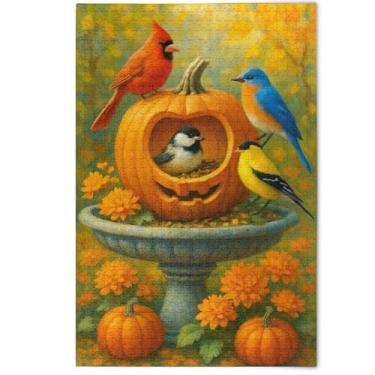 Imagem de Pumpkin Birds Orange Art Jigsaw Puzzles for Adults 1000 Pieces, Game Funny Family Fun Puzzles Artwork Animal Print, 1000 Pieces, 29.5" x 19.7"