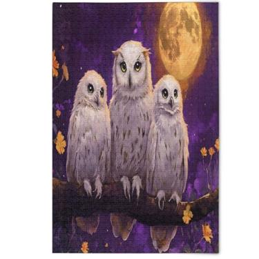 Imagem de Quebra-cabeças 500 peças para adultos, corujas místicas, lua cheia, roxo, engraçado, jogo de quebra-cabeça, presentes tecnológicos, natureza, adultos, arte de paisagem floral, 500 peças, 52 x 37,8 cm