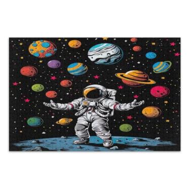 Imagem de Quebra-cabeça colorido planetas astronauta trippy para adultos com letras nas costas 1000 peças para adultos