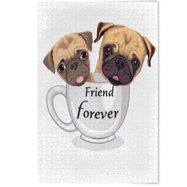 Imagem de Quebra-cabeça de cachorro pug fofo animal 1000 peças adultos elefantes brancos presentes quebra-cabeça legal criativo desenho animado arte animal, 1000 peças, 75 cm x 50 cm