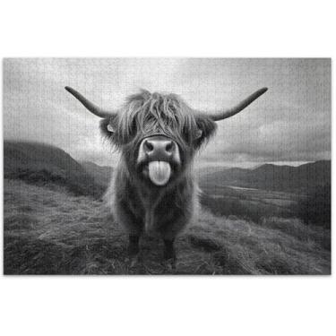 Imagem de Vaca Highland Preto e Branco 500 Peças Quebra-cabeça para Adultos Jogo de Brinquedo Arte Grande Quebra-Cabeça Divertido Boba, 50 x 37 centímetros