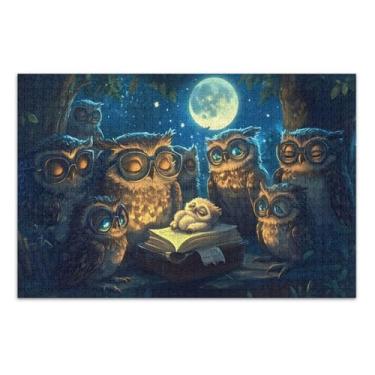 Imagem de Corujas livro lua azul quebra-cabeça adulto 1000 peças, quebra-cabeça adulto, jogos mentais