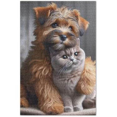 Imagem de Quebra-cabeça Terrier Cachorro Gatinho Gato 500 Peças Arte Adulto Brinquedo Pintura Família Quebra-cabeças Elefante Branco Presentes Engraçado, 50 x 37 centímetros