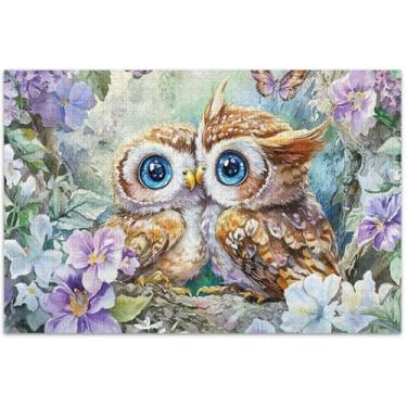 Imagem de Quebra-cabeça de corujas com pintura em aquarela personalizada, 1000 peças, presentes de jogos para adultos, amigos, família, quebra-cabeças exclusivos, desenhos animados, 75 x 40 cm