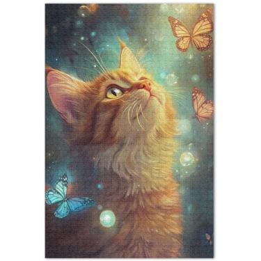 Imagem de Quebra-cabeça floral Ragdoll gato borboletas 1000 peças flor adulto pintura animal quebra-cabeças legais para adultos divertido bobo, 75 x 40 centímetros