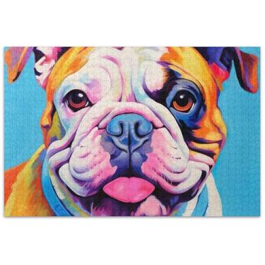 Imagem de Quebra-cabeça de pintura de cachorro buldogue para adultos 1000 peças arte de jogo de brinquedo grande quebra-cabeça amigos família jogos presentes