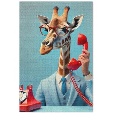 Imagem de Quebra-cabeça de girafa de animais engraçados personalizados, 500 peças para adultos com estampa de flores, cenas de outono, presentes de elefante branco, 50 x 35 cm