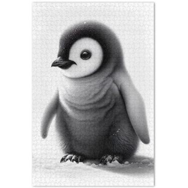 Imagem de Quebra-cabeça adulto pinguim preto e branco 500 peças cenário arte floral quebra-cabeça duro elefante branco presentes de festa, 51 x 35 centímetros